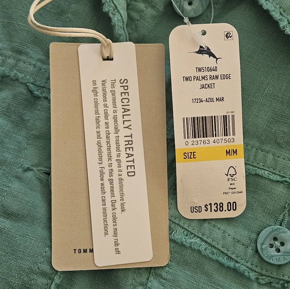 Tommy Bahama Linen Raw Edge Long Sleeve Button Front Jacket: Azul Marine (Teal) - Picture 10 of 14